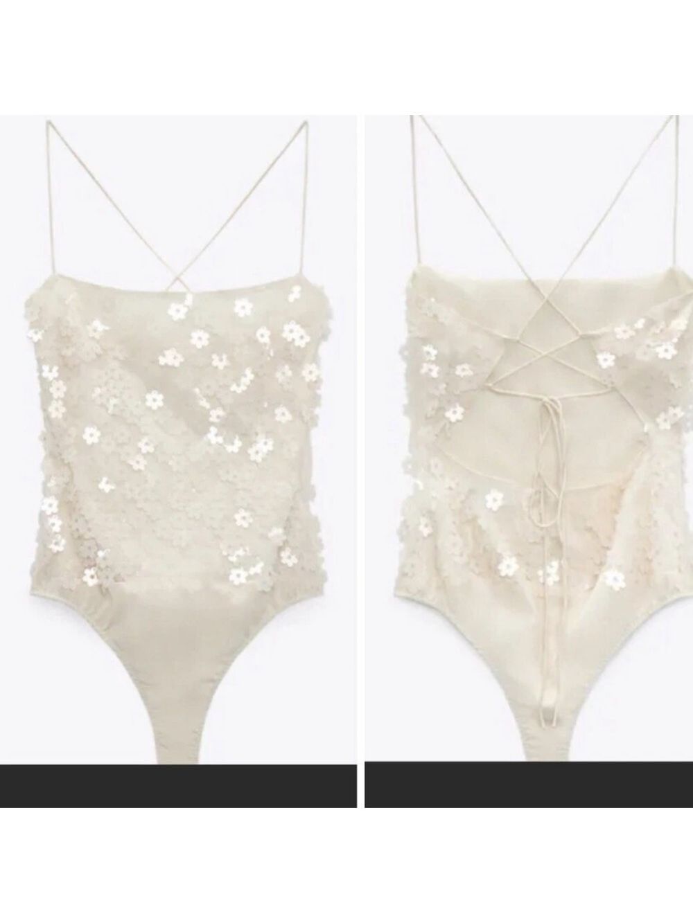 ZARA CREAM SEQUIN FLORAL JUMPSUIT TOP
